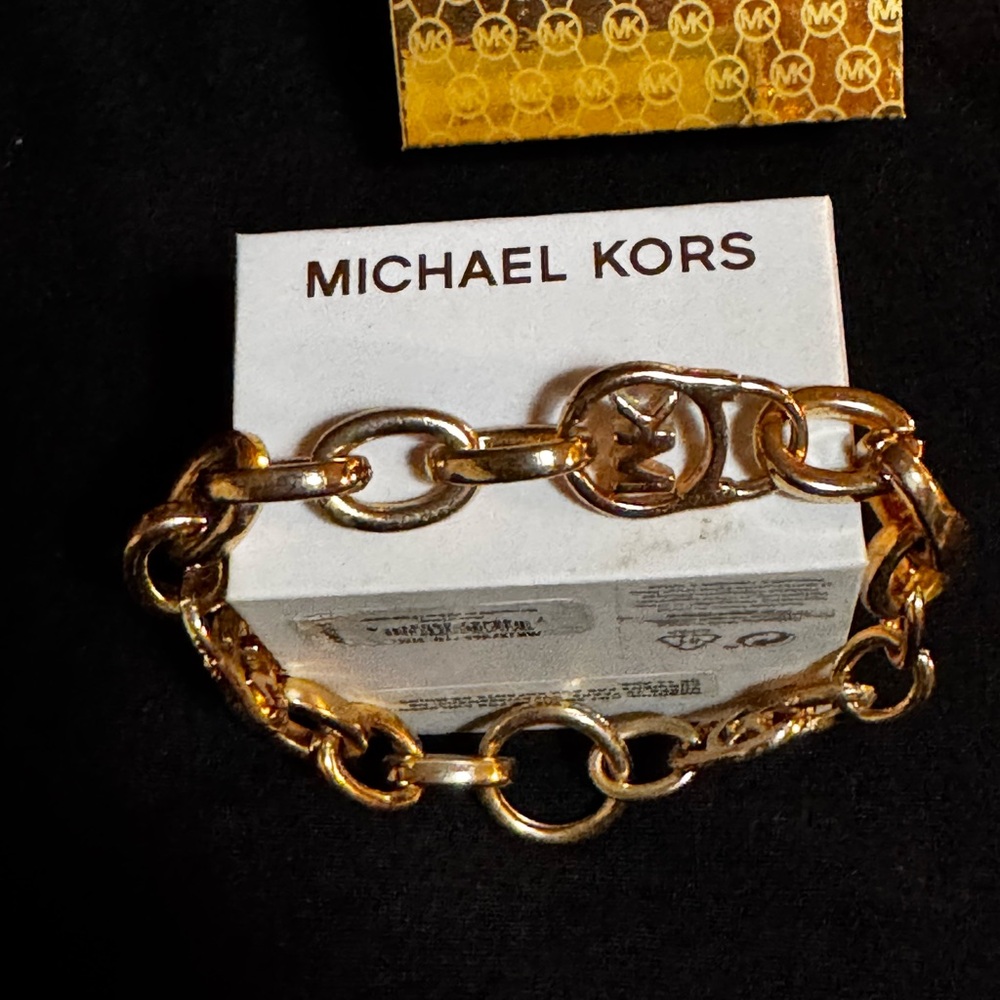 Michael Kors Gold-Tone Oval Link Bracelet with MK Logo Accent
